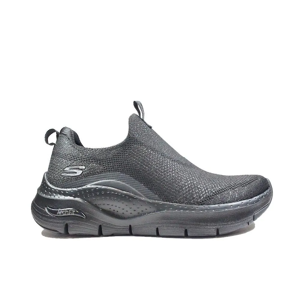SKECHERS ARCH FIT®  KEEP IT UP 149415 BLACK TEXTILE WOMENS SLIP ON TRAINERS
