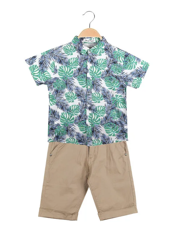 Street Porter Conjunto de 2 piezas para niño con camisa de flores y bermudas.