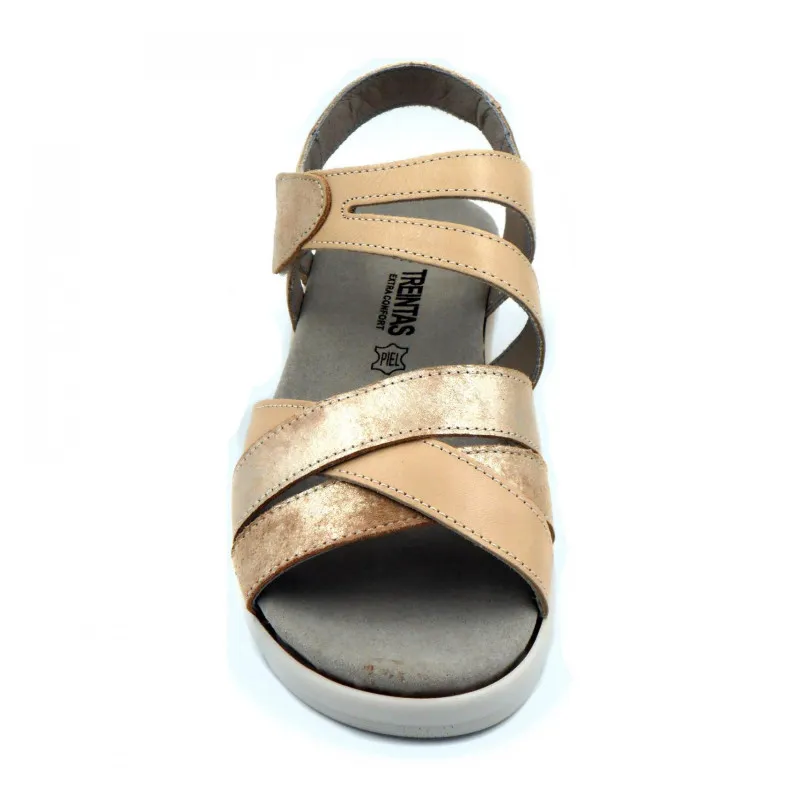 Treintas 3351 sandalia de tiras en cuña de piel con plantlla extraíble en color arena
