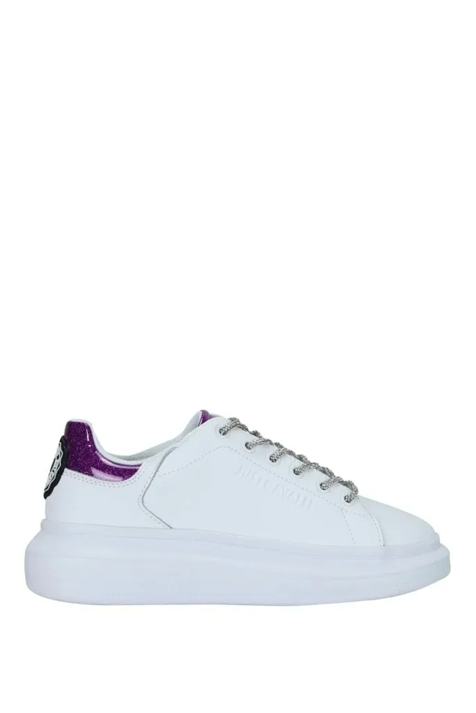 Zapatillas blancas con detalle plateado con purpurina y logo