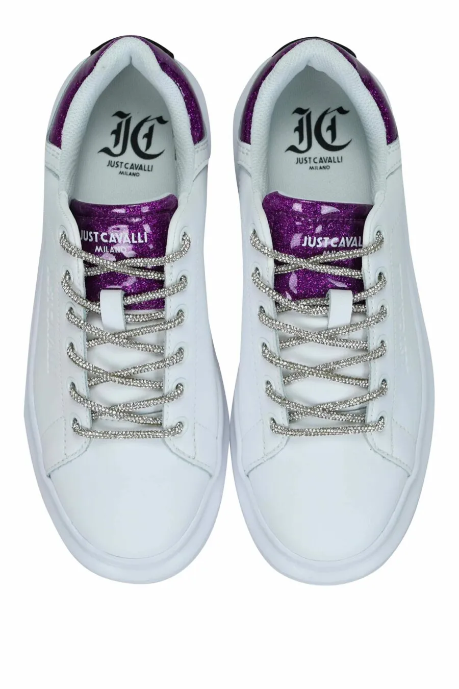 Zapatillas blancas con detalle plateado con purpurina y logo