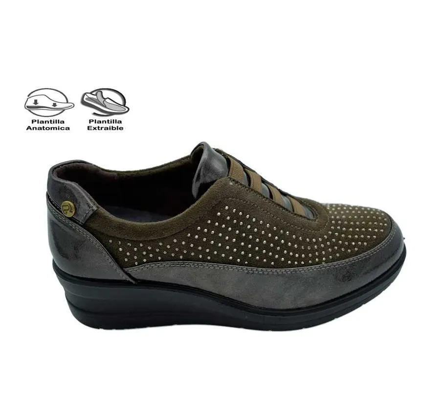 ZAPATO AMARPIES AJH20352 ELASTICOS BRILLANTES COMBINADO CHAROL TAUPE CÓMODO PARA MUJER PLANTILLA ACOLCHADA 26724