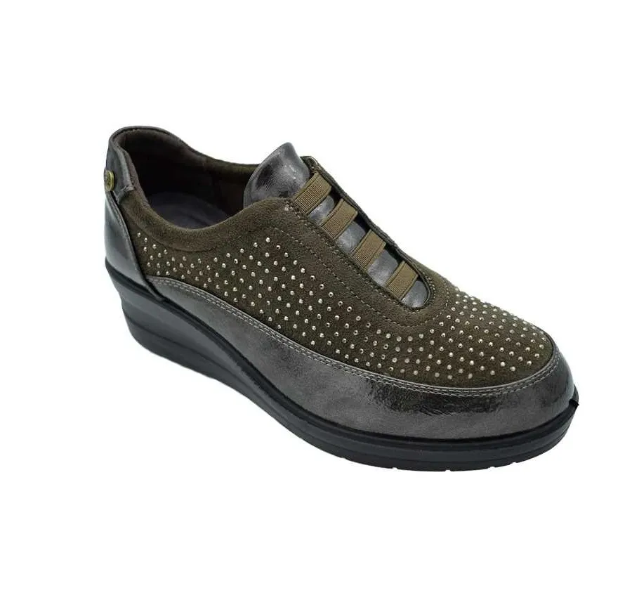 ZAPATO AMARPIES AJH20352 ELASTICOS BRILLANTES COMBINADO CHAROL TAUPE CÓMODO PARA MUJER PLANTILLA ACOLCHADA 26724
