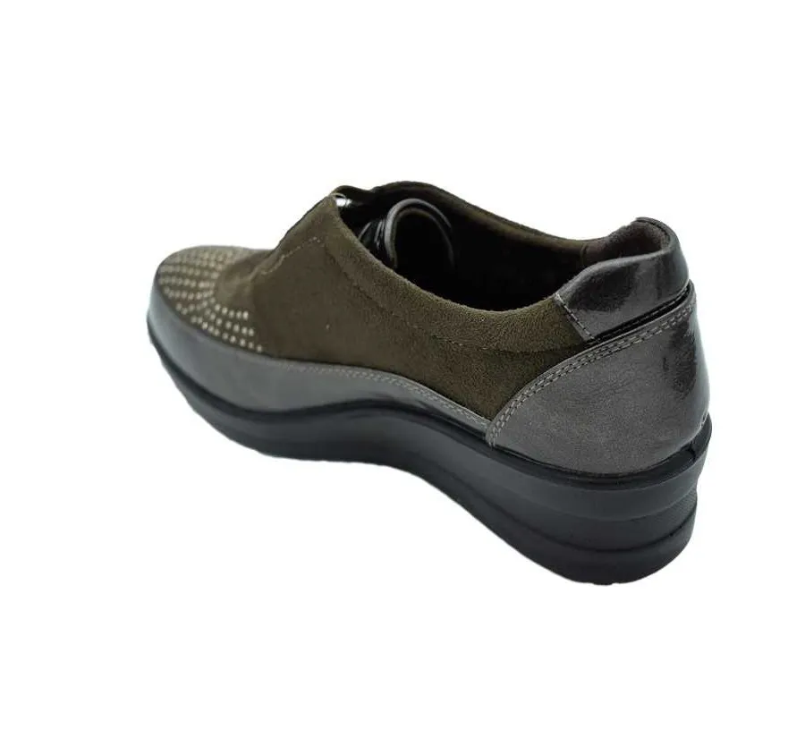 ZAPATO AMARPIES AJH20352 ELASTICOS BRILLANTES COMBINADO CHAROL TAUPE CÓMODO PARA MUJER PLANTILLA ACOLCHADA 26724
